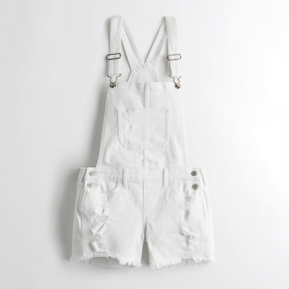 Hollister white denim overalls